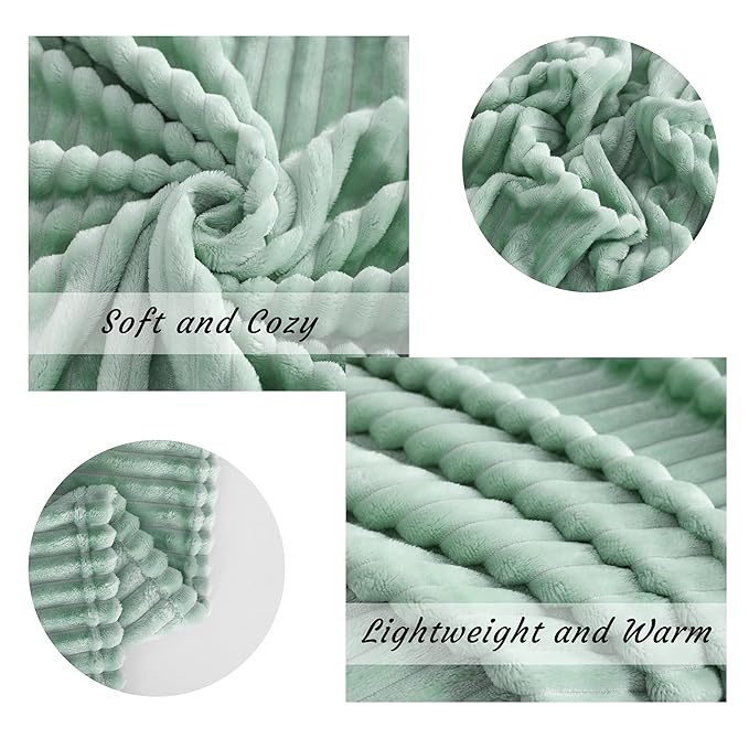 NTBAY Plush Flannel Twin Bed Blanket, 60x80 Inches Soft and Warm Lightweight Bed Blanket with Striped Texture for Couch, Sofa, All Seasons, Mint