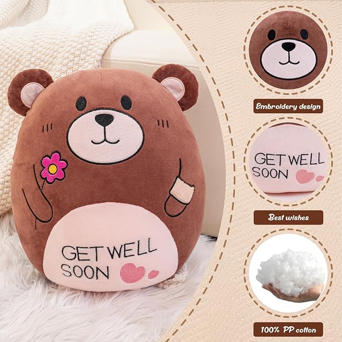 14.5“ Get Well Soon Teddy Bear Plush Pillow Soft Teddy Bear Stuffed Animal Body Pillow Gifts for Kids Girls and Boys After Surgery