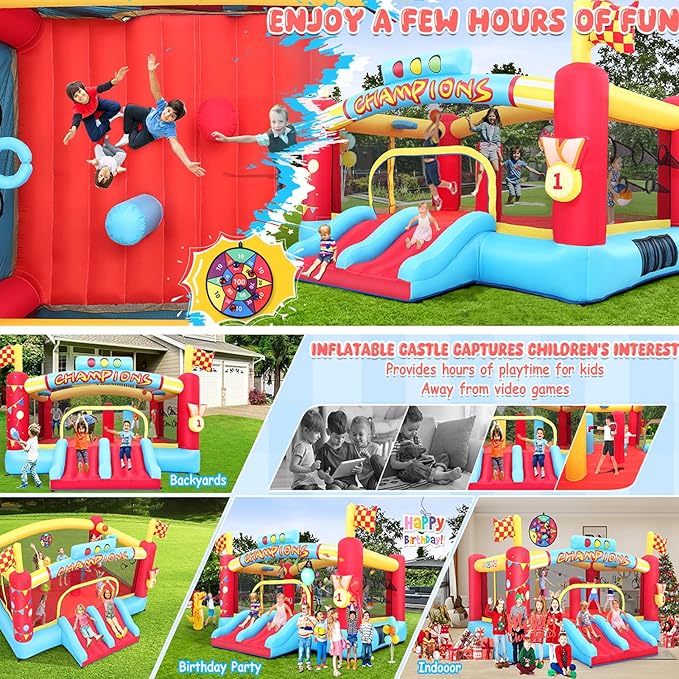 AKEYDIY Bounce House Ball Game Park- Large Bounce House for Kids 8-12, Sports Mania Bouncy House with Large Bounce Area/Dual Slides Inflatable Bouncer with Blower - Huge16ft x10ft