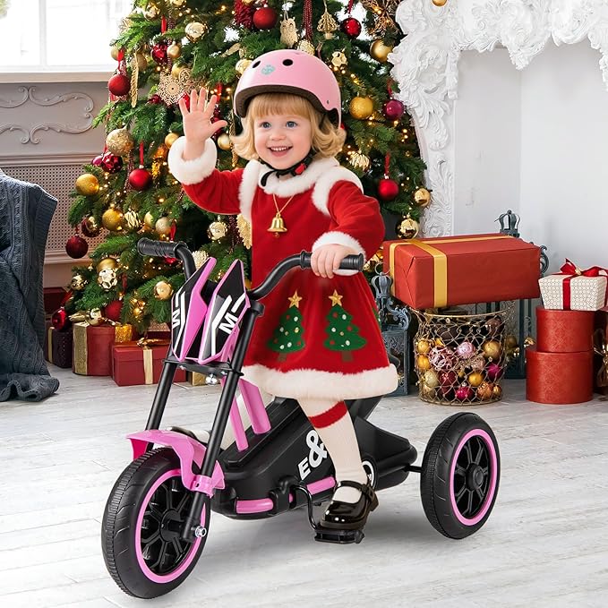 BABY JOY Kids Tricycle, 3-Wheel Toddler Bike with Foot Pedals, Forward/Backward, Toddler Tricycle Ride on Trike with Steering Handlebars, Toy Gift for Boys Girls Aged 3+ (Pink)