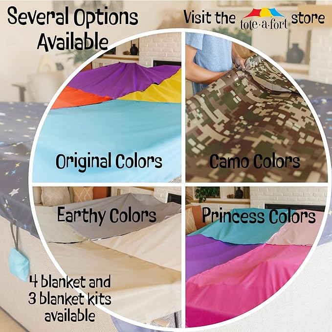 Tote a Fort Starry Blanket Fort Building Kit for Kids, 3 Blanket TOTEAFORT Toy, Make a Portable Playhouse, Play Tent Boy and Girl Indoor Outdoor Build Set, STEM Children Toy, Ages 4, 8, 12 +