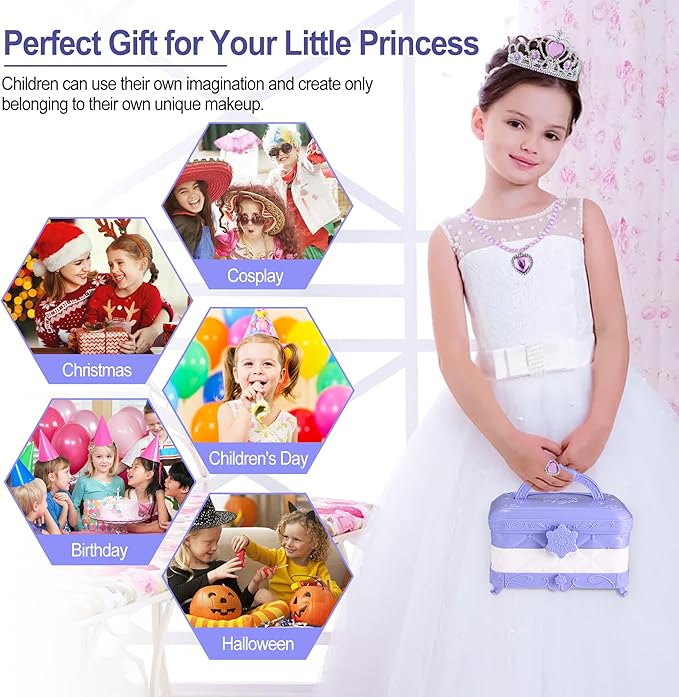 59 in 1 Kids Makeup Kit, with 3-Color Led Makeup Mirror Real Washable Kid Makeup Set for Girls, Perfect Girl Birthday Gift, Age 3+