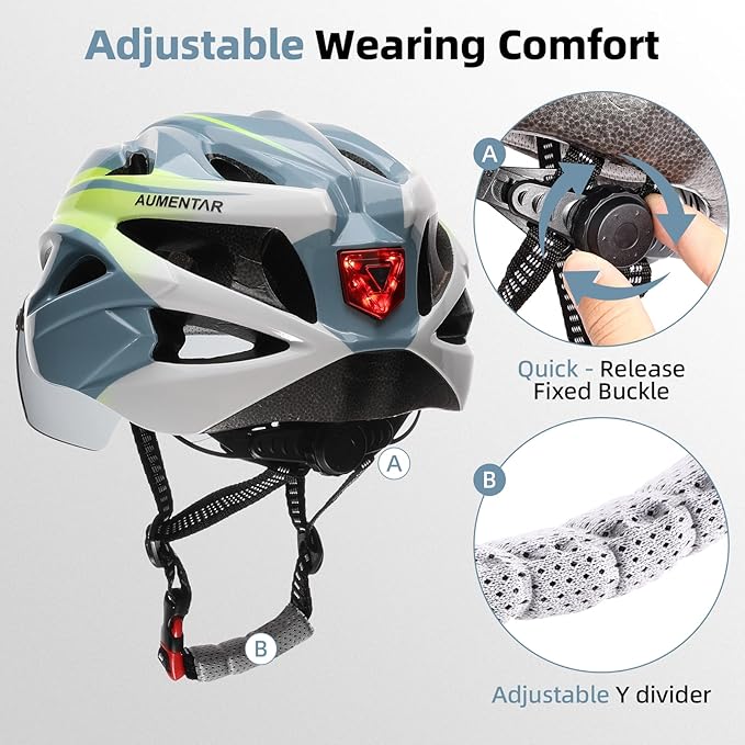 Adult Bike Helmet, Bicycle Helmet with Rear LED Light & Detachable Magnetic Goggles, CPSC/CE Certified Cycling Helmet Adjustable for Men Women Mountain & Road