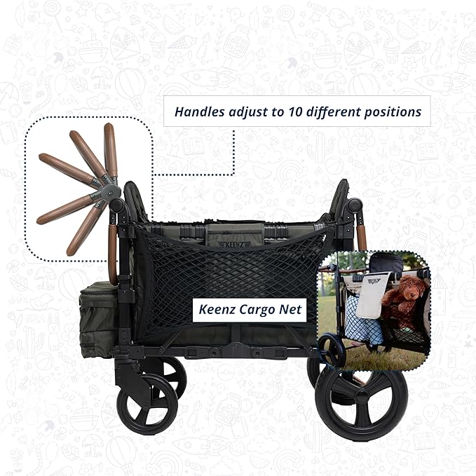 Keenz XC EVO - Luxury Comfort Stroller Wagon | Foldable 2 Passenger with Adjustable Canopy | Green