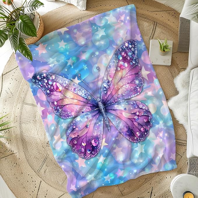 Girls Blanket Butterfly Blankets for Girls Teens Gift for Daughter Granddaughter, Cozy 60 x 50 Inches Butterfly Theme Flannel Throws for Bed Living Room Garden