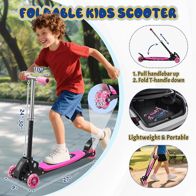 Heavy-Duty Kids 3-Wheel Scooter – Adjustable Height Handlebar, Sturdy Metal Frame, Non-Slip Deck, Foldable, for Ages 2+ (110 lbs Capacity)