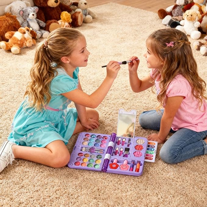 Kids Real Makeup Sets for Girls - Girl Toys, Safe Washable Children Pretend Dress Up Toys Make Up Starter Kit, Easy Cleanup Birthday | nontoxic Cosmetic Case Makeups Sets for Girls Ages 2-12