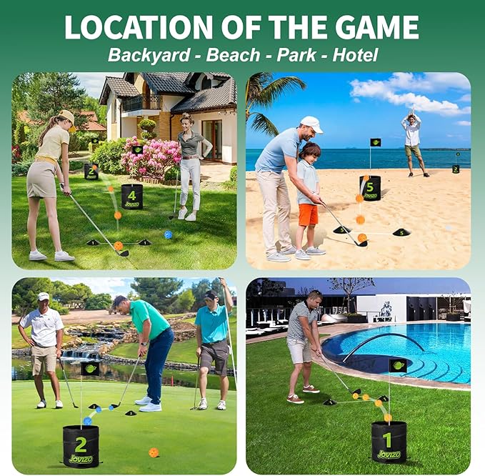 Bucket Golf Chipping Game with 1 Club & 6 Holes, Portable Golf Set for Adults Kids, Outdoor Indoor Sports Practice Toy Gift for Family Play Yard, Backyard, Lawn, Beach