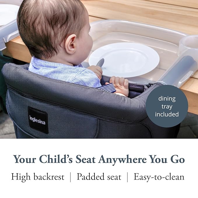 Inglesina Fast Table Chair - Black + Fast Dining Tray - Portable Baby High Chair - for Babies & Toddlers up to 37 lbs - Fits Tables 0.8'' to 3.5'' Thick - Compact & Easy to Use - Travel Bag Included
