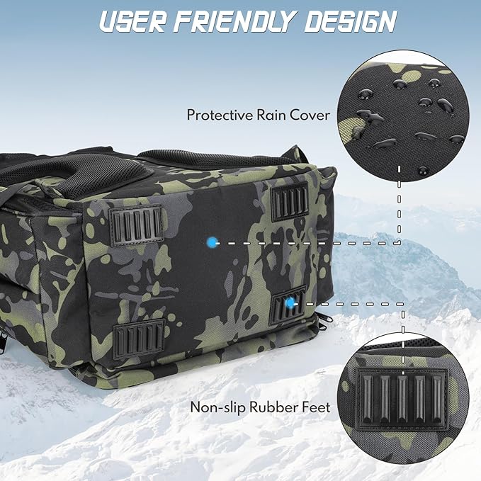 Anpress 38L Fishing Tackle Backpack with 2 Rod Holder Waterproof Large Storage Outdoor Tackle Bag Fishing Rucksack Bag for 4 Trays, Tackle Storage Backpack for Camping Hiking Traveling Cycling