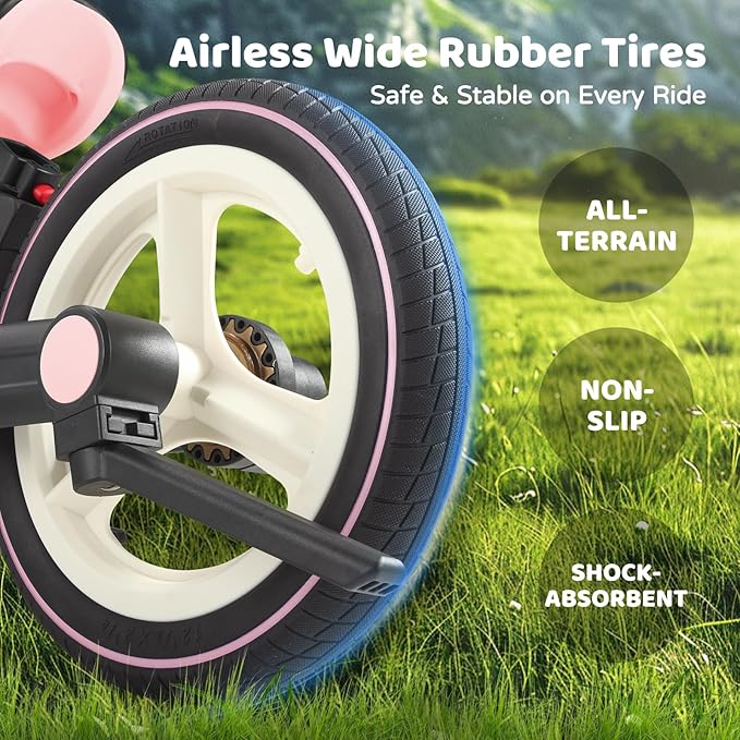 JMMD Toddler Bike with Push Handle for Kids 18-60 Months, 6 in 1 Foldable Push Bike with Training Wheels, Pedals, Brakes, Kickstand, Kid Balance Bike Gift & Toys for Boy & Girl