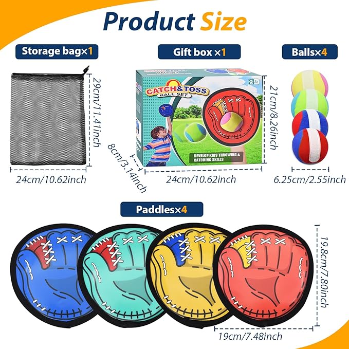 Toss and Catch Ball Game Set for Toddlers Kids Adults, Baseball Training Glove for 12+ Years Old Boys Girls, Family Outdoor Sport for Yard Beach Pool, Birthday Gifts for Ages 3 4 5 6 7 8-12