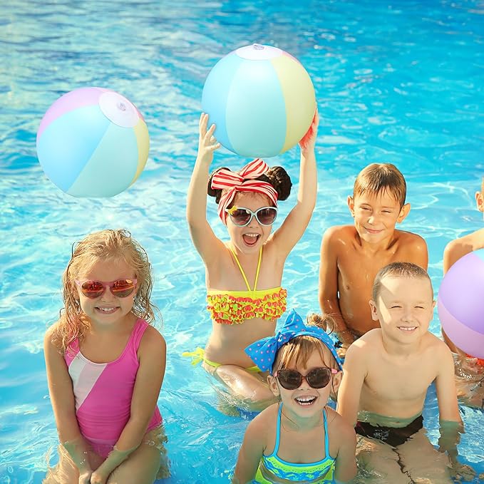 24 Pcs Inflatable Beach Balls Bulk Pastel Color Jumbo Big Macaron Beach Balls for Adults Summer Swimming Pool Water Games Party Favor(8 Inch)