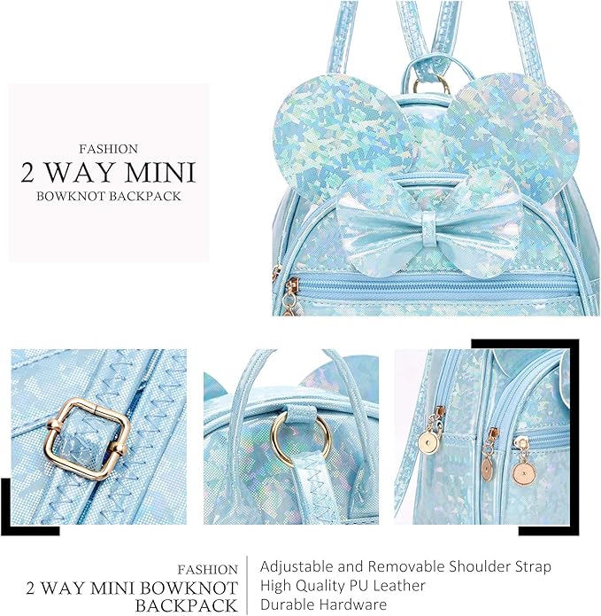 KL928 Girls Mini Backpack Bowknot Polka Dot Cute Small Daypacks Convertible Shoulder Bag Purse for Women