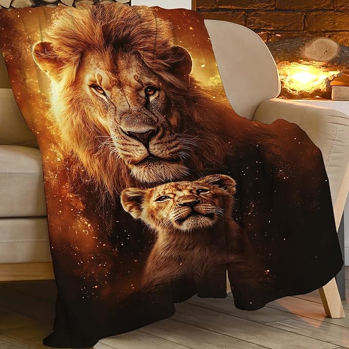 Lion Blanket Lion Cub Throw Blanket Gifts for Men Women Boys Girls Kids Adults Super Soft Cozy Plush Fluffy Fuzzy Fleece Blanket Home Decor 50''X60''