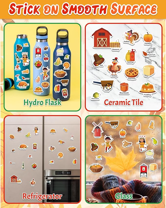 Benresive Reusable Sticker Book for Toddlers 2-4 Years, Fun Travel Stickers for Kids, Waterproof Sticker Books for Toddlers 1-3, Crafts Activities for Toddler 1-3 2-4 3-5 - Thanksgiving
