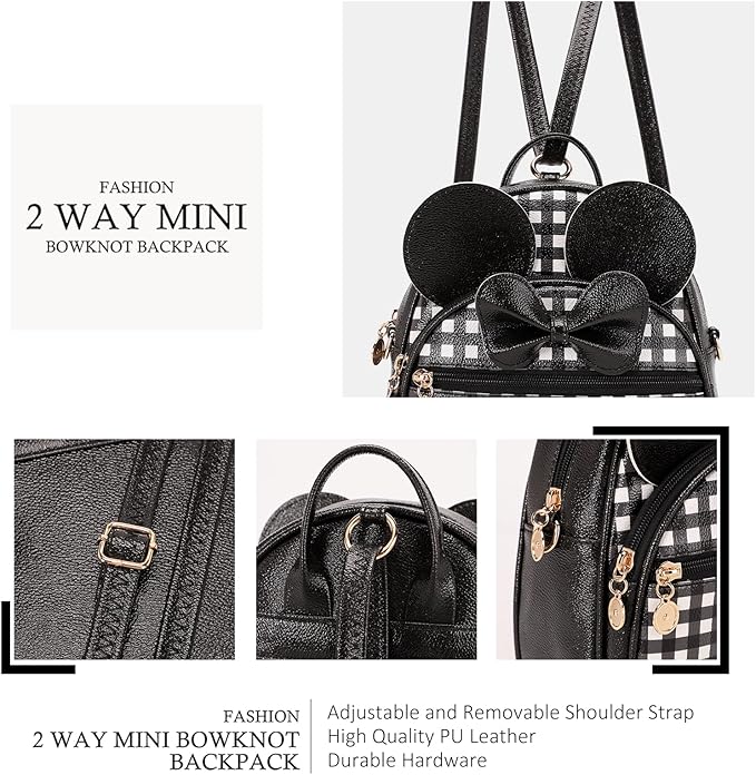 KL928 Girls Mini Backpack Bowknot Polka Dot Cute Small Daypacks Convertible Shoulder Bag Purse for Women