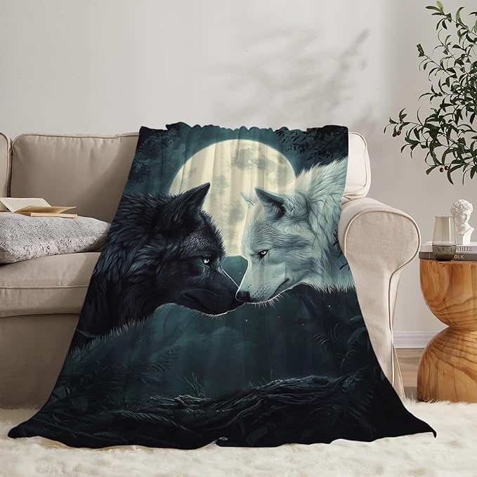 Wolf Blanket Black White Wolf Throw Blanket Wolf Gifts for Men Women Boys Girls Kids Adults Super Soft Cozy Plush Fluffy Fuzzy Fleece Blanket Home Decor 60''X80''