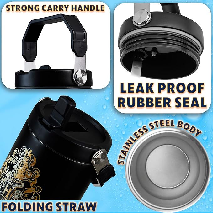 Get Trend Harry Potter Tumbler with Straw 30oz Kids Teens Insulated Cup with Lid Handle Travel Mug Cups with Lids for School Sports Gifts for Kids (Black Harry Potter)