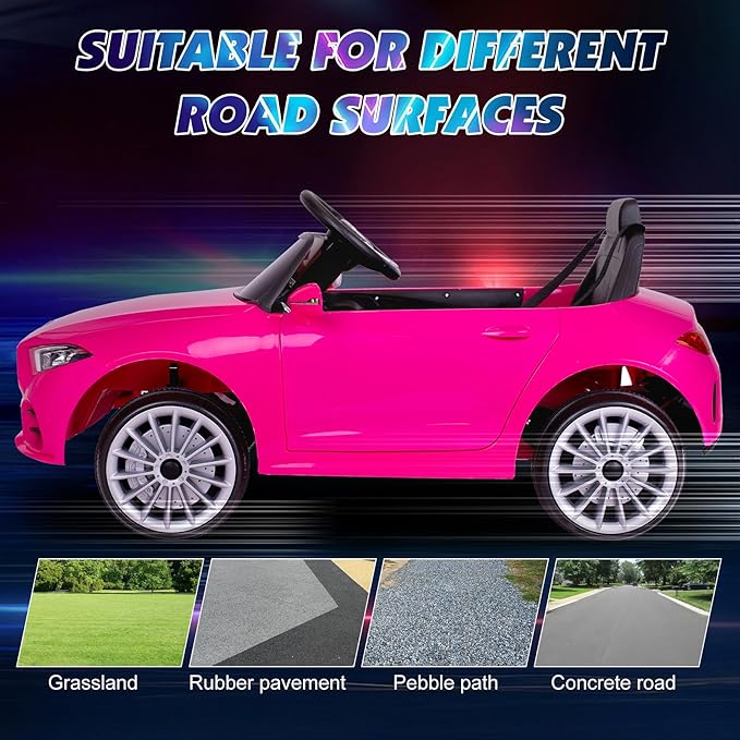 12V Kids Ride On Car with 2.4G Remote Control,Battery Powered Electric Car Ride On Vehicle Double Doors, 5 Point Safety Belt,LED Light (Big-Pink)