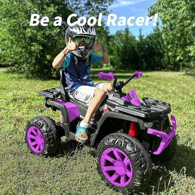 Kids ATV 4 Wheeler, 24V 4WD Electric ATV Ride On Toy for Big Kid with 2-Seater, 4x200W Motor - Purple