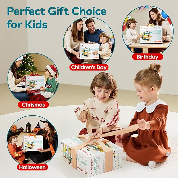 TOP Bright Toddler Wooden Race Track Car Ramp Toys for 1 2 Year Old Baby Motor Skills Race Tracks Car Ramp Vehicle Playsets with 4 Mini Cars and 1 Car Garage