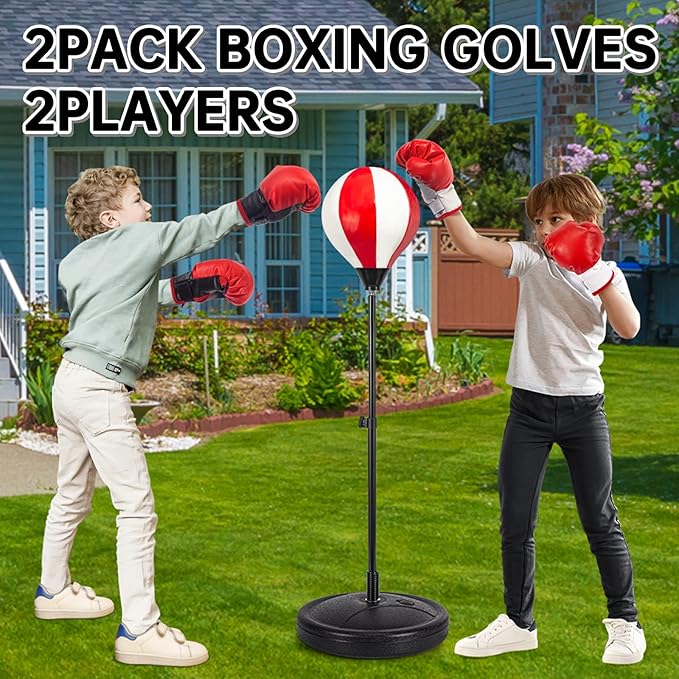 Punching Bag for Kids Included 2 Pack Boxing Gloves, Boxing Toy Sets with Height Adjustable Stand for Boys, Sports Gifts for Boys & Girls Age 5,6,7,8,9,10 Years Old