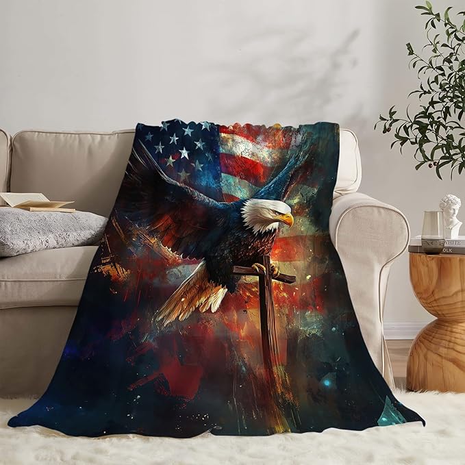 Bald Eagle Blanket American Flag Eagle Throw Blanket Gifts for Men Women Boys Girls Kids Adults Super Soft Cozy Plush Fluffy Fuzzy Fleece Blanket Home Decor 60''X80''