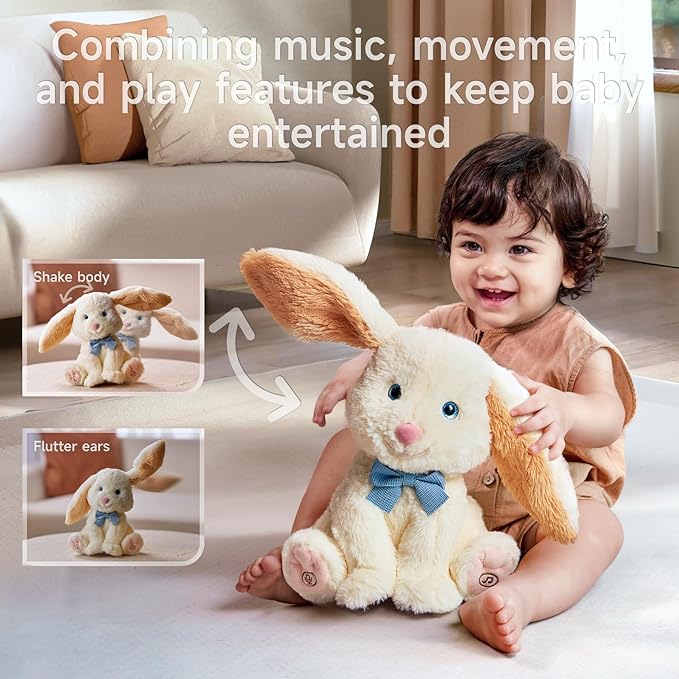 TUMAMA Bunny Stuffed Animal - Musical Stuffed Animal with Moving Ears, Features Singing, Recording, Repeating for Toddlers, Interactive Stuffed Bunny Plush Gift Toys for Boys and Girls