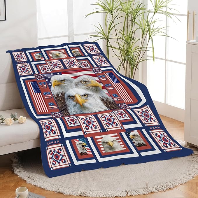 Eagle Throw Blanket American Flag Bald Eagle Stuff Gifts for Kids Girls Boys Adults Women Men Soft Cozy Warm Plush Fluffy Fuzzy Fleece Blanket Decor 50''X60''
