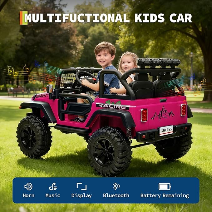 24V Ride on Car for Kids, 2 Seater Electric Truck with Parent Remote Control, Spring Suspension, 2 Speeds, LED Headlight & Music Player, Kids Electric Vehicle for Aged 3-8 Years, Pink