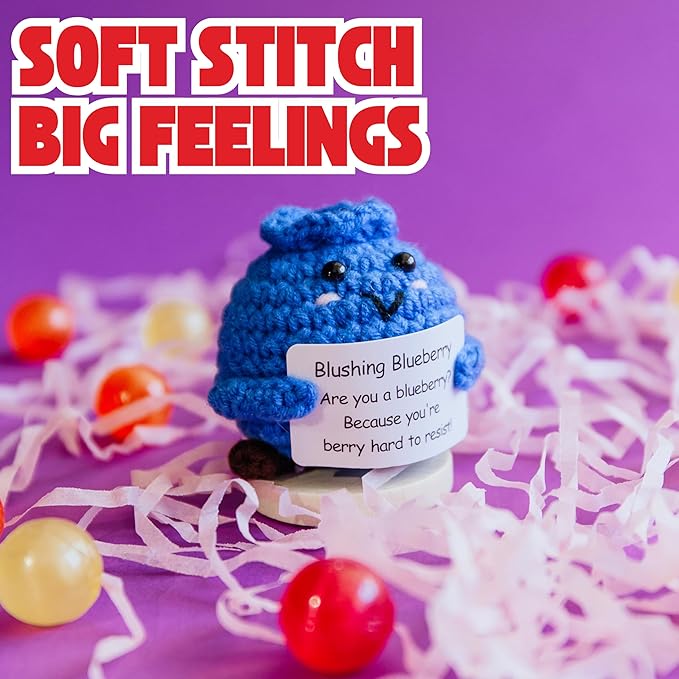 Flirty Berry Pack — Crochet Stuffed Berries Bulk Variety Pack w/Stand (5 pc). Handmade Crochet Figurines Decor - Desk, Office, Coworker, Friend