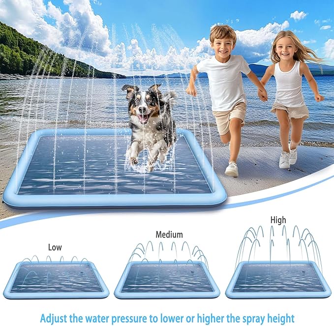 Dog Splash Pad for Kids & Dog, Outdoor Water Toys with Non-Slip Surface, Fun Backyard Water Play Mat, Easy to Install (79 inch, Blue)