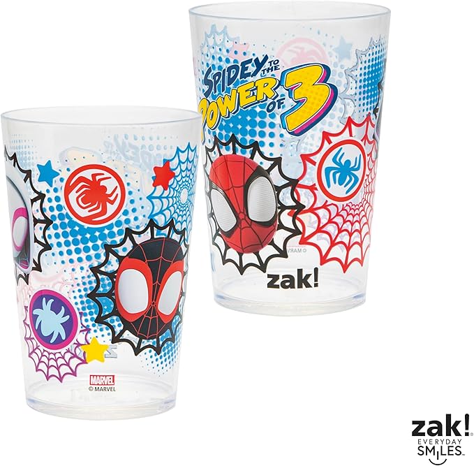 Zak Designs Marvel Spider-Man Nesting Tumbler Set for At Home, 14.5oz Non-BPA Plastic Cups, 4-Pack (Spidey and His Amazing Friends)