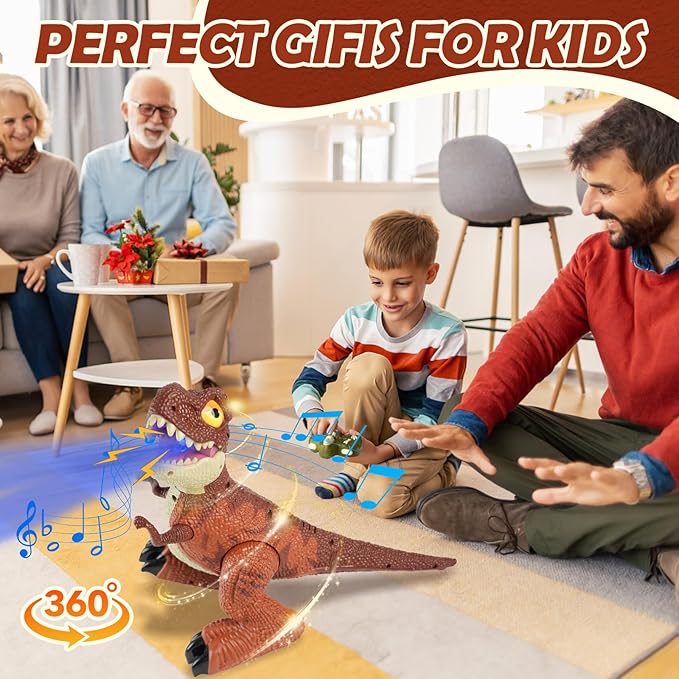 Remote Control Dinosaur Toy for Kids, Best Birthday Gift for Boys 3-5 4-7 8-12 Years Old, Realistic RC Walking Dinosaur with Light, Sound, Spray and 2.4GHz Remote Control