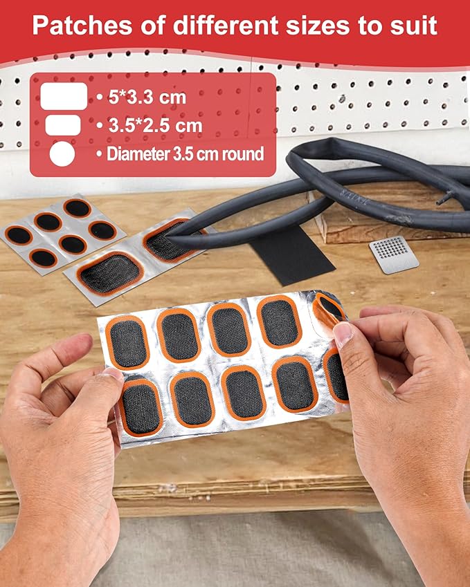 Bike Tire Repair Kit, Bicycle Inner Tube Puncture Patch Kits with 20 PCS Vulcanizing Patches, User Manual, Metal Rasp and Tire Lever, Bike Patch Kit for Mountain and Road Bike.
