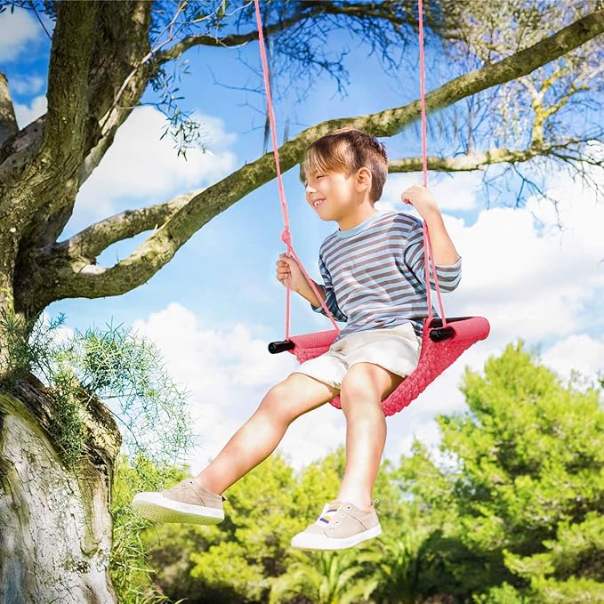 JKsmart 2 Pack Kids Swing Seat, Heavy Duty Rope Play Secure Children Swing Set, Toddler Swing Chair for Outdoor/Indoor/Playground/Home/Tree, with Snap Hooks and Swing Straps,440 lbs Capacity,Pink