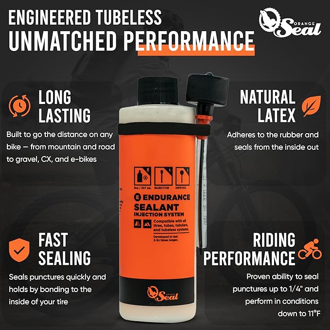 Orange Seal - Endurance Formula Tubeless Bike Tire Sealant | Long Lasting, Fast Sealing | for MTB, Road, CX and Gravel Bicycle Tires