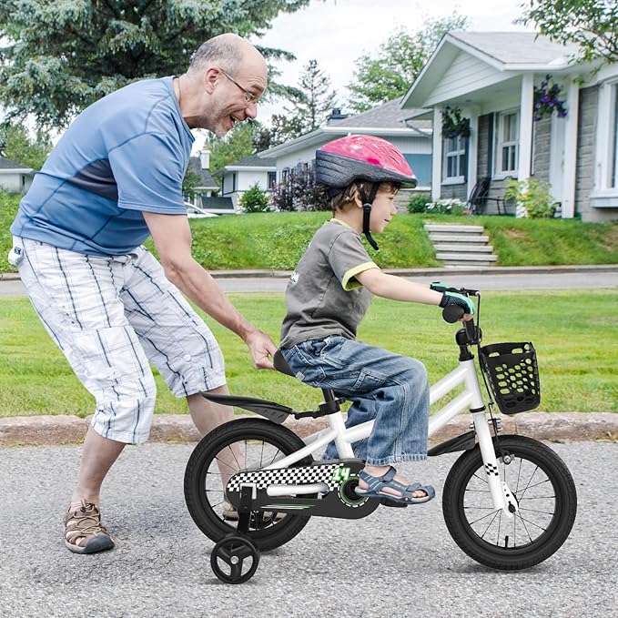 COSTWAY Kids Bike, 12 14 16 18 Inch Toddler Bike for Boys & Girls Aged 3-8 Years Old, Kids Bicycle w/Removable Training Wheels, Handbrake & Coaster Brake, Basket, Bell