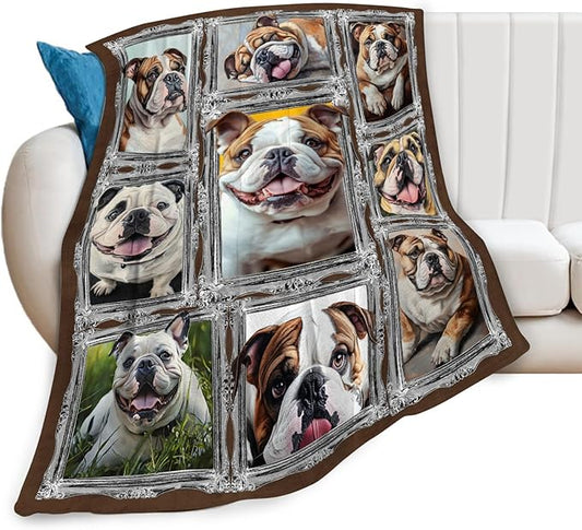 Bulldog Blanket Dog Animal Lover Throw Blankets Gifts for Girls Boys Kids Soft Cozy Fleece Plush for Couch Sofa Bed 50"x40"