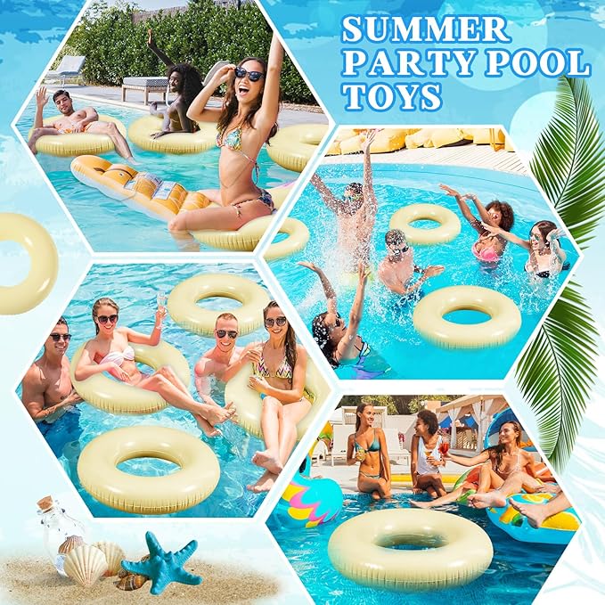 6 Pcs Inflatable Pool Floats 24 Inches Swim Tube Bulk Swimming Ring Pool Floaties for Beach Party Decorations Women and Men River Lake Summer Vacation Holiday (Yellow)