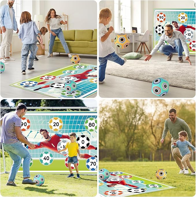 𝗫𝗔𝗪𝗔𝗖𝗔𝗛 Toy Soccer Ball Game Set for Kids ages 3-6, Indoor Outdoor Backyard Toss Soccer with 2 Sticky Balls & Foldable Fabric Goals, Football Sports Toy Gifts for 3 4 5 6 Years Old Boys Girls
