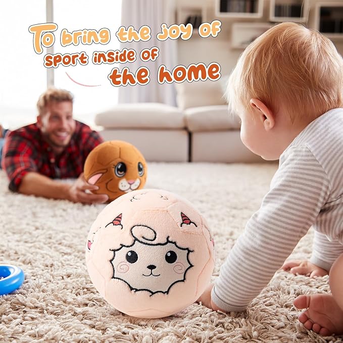 Updated Silent Indoor Soccer Balls for Toddlers 1-3, Inflatable Soft Plush Baby Toddler Soccer Ball Toys Gifts for Kid 3-5 Year Old Boy Girl First Birthday Gift (Sheep, Pump Include)