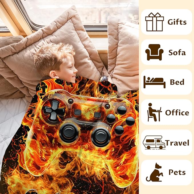 Boys Blanket Gaming Throw Blankets for Toddler Kids Game Lovers, 30x40 Inches Soft Comfy Throw for Sofa Couch Bed Office