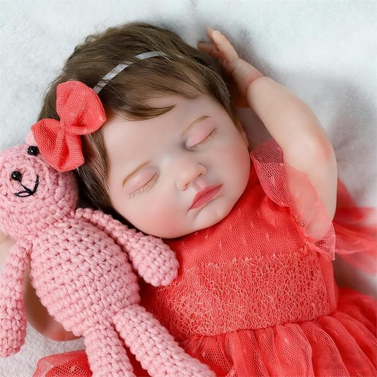 SCOM Reborn Baby Dolls Girl 20 Inch, Realistic Newborn, Sleeping Baby Dolls Girl, with Weighted Soft Cloth Body, Poseable Vinyl Limbs, with Feeding Toy Accessories, Dolls Gift for Kids 3+