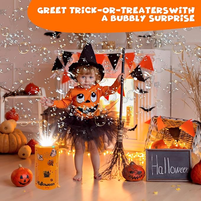 Halloween Bubble Machine with DIY Sticker,Portable Automatic Bubble Machine with Lights and Spooky Sound Effects/DIY Sticker,Bubble Maker Toys for Kids & Adults Outside Activities Parties Halloween