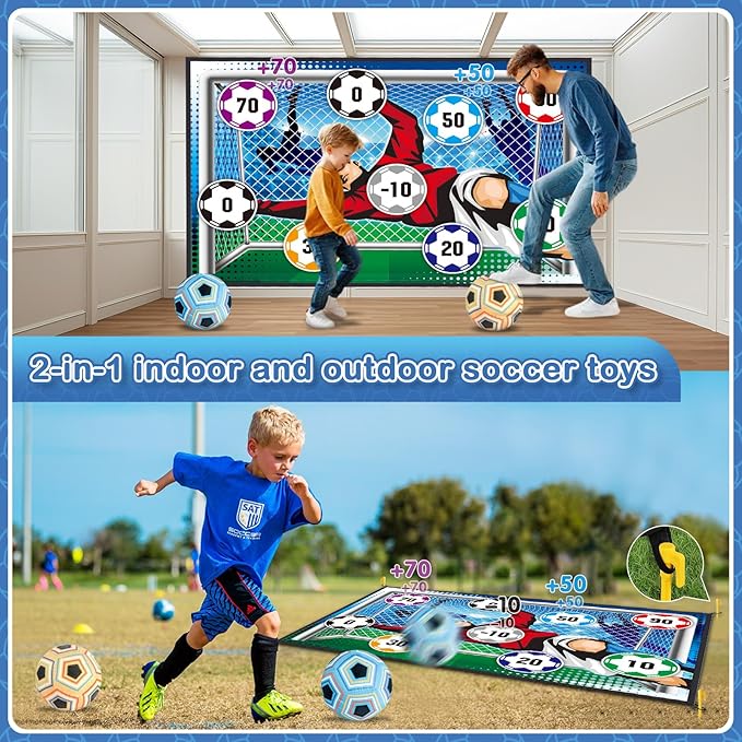Soccer Target Toss Set for Boys & Girls, Indoor Outdoor Backyard Play with 2 Balls & 1 Foldable Flannel Goal, Birthday Gift for Kids Ages 3-12