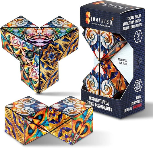 Shashibo Squared Shape Shifting Box – Next Generation XL STEM Magnetic Fidget Cube That Transforms Into Over 70 Shapes – Pairs w/All Shashibo Cubes - Download Fun in Motion Toys Mobile App (Atlantis)