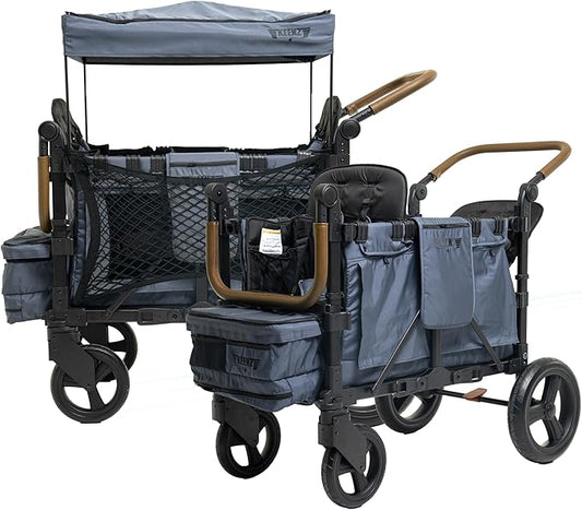 Keenz XC EVO - Luxury 2 Passenger Stroller Wagon for Kids | Foldable 2 Passenger Quad Seater with Adjustable Canopy | Blue