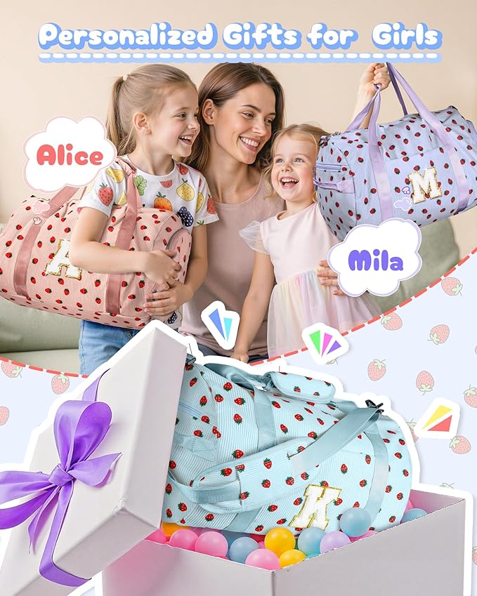 Stocking Stuffers for Toddler, Girls Gym Bag, Kids Personalized Weekend Duffel Bags with Shoe Compartment, Initial Travel Tote with Makeup Bag, Sweet 16 Gifts for Teens (Letter H)